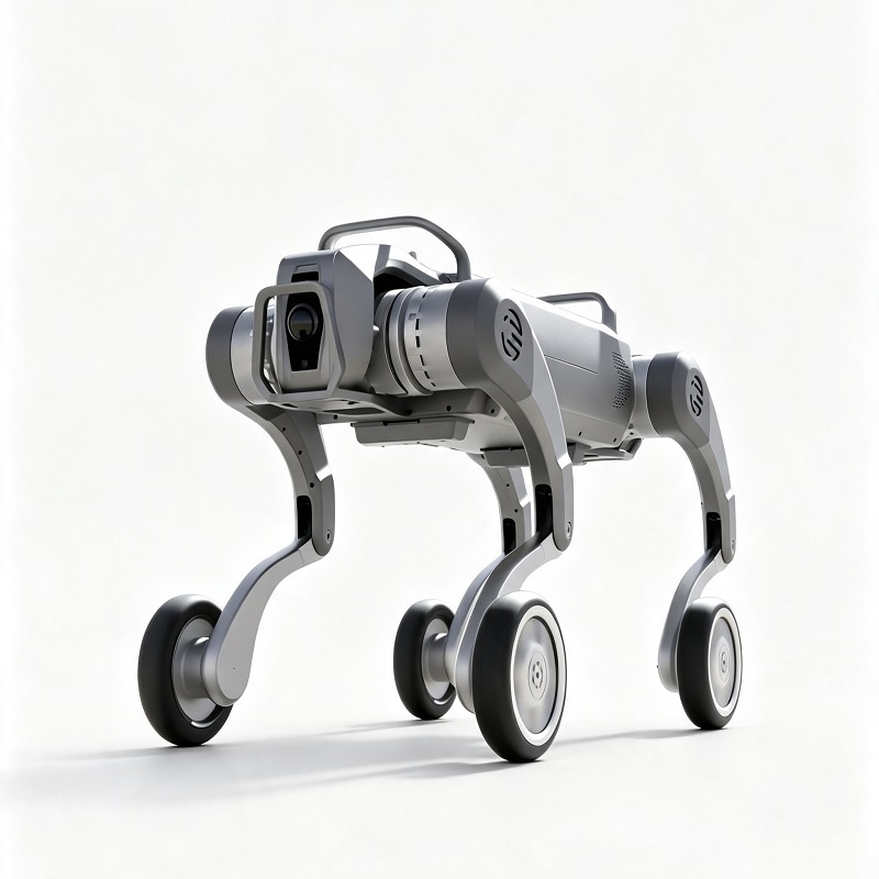 Terénní čtyřnohý robotický pes s kolovými nohami